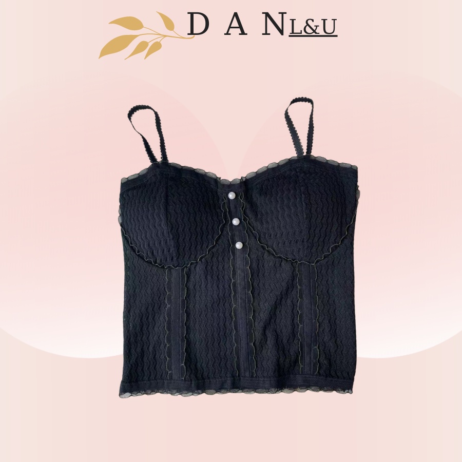 Áo Croptop Viền Bèo Xinh Xắn Phối Ren Co Dãn Thoáng Mát DAN L&amp;U 551