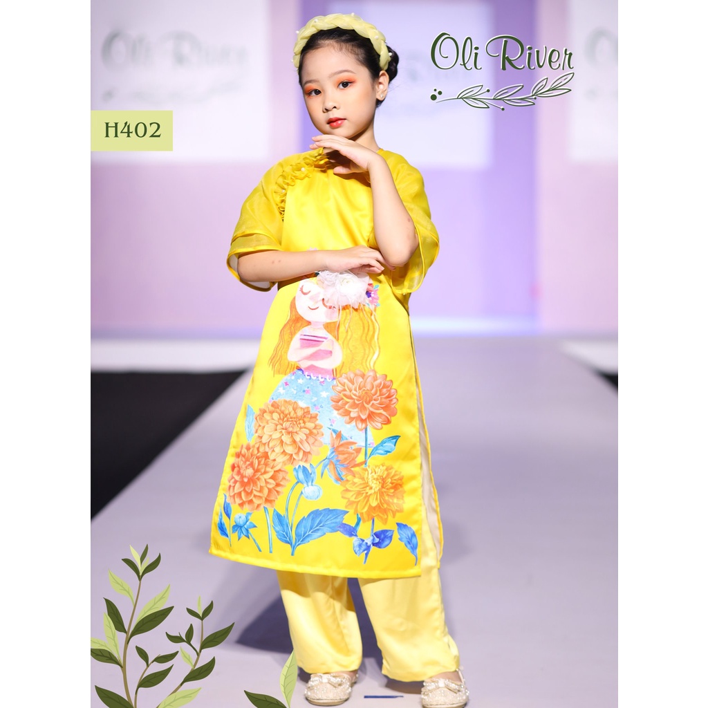 ÁO DÀI CÁCH TÂN THIẾT KẾ TAY LỠ PHỐI BÈO IN HÌNH CÔNG CHÚA TÓC MÂY