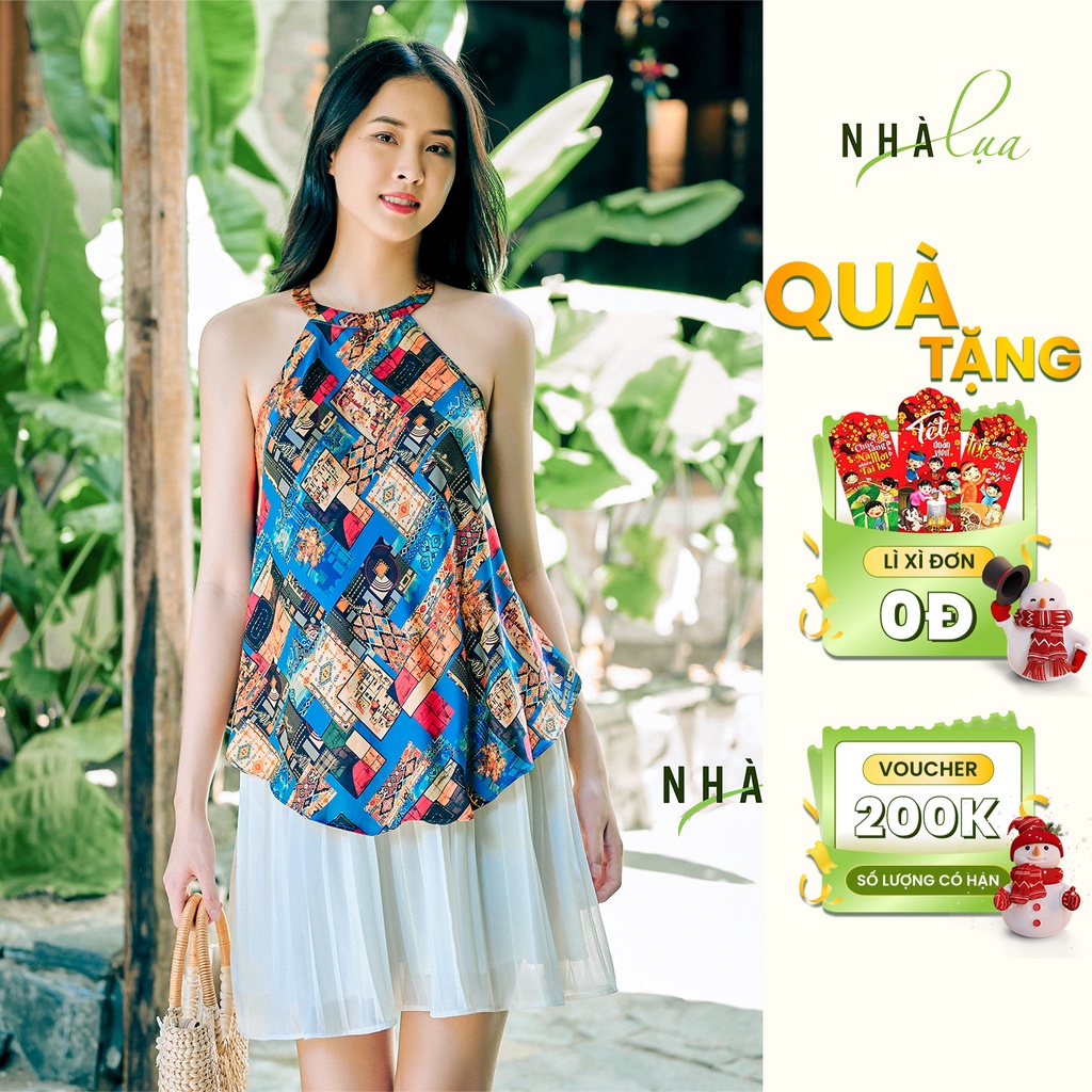 Set áo yếm thổ cẩm lụa Latin tạo điểm nhấn cho nàng - Chân váy xếp ly ngắn đi biển thoáng mát Nhà Lụa Store YL003