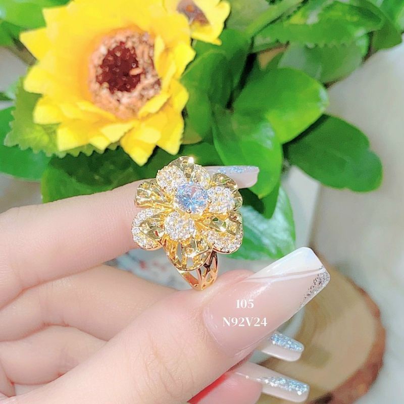 Nhẫn Vàng Nữ, Nhẫn Mỹ Ký Bông Hoa Mạ Vàng Cao Cấp Đeo Y Nhẫn Thật Ngoài Tiệm Vàng Lokalo 22.12.22