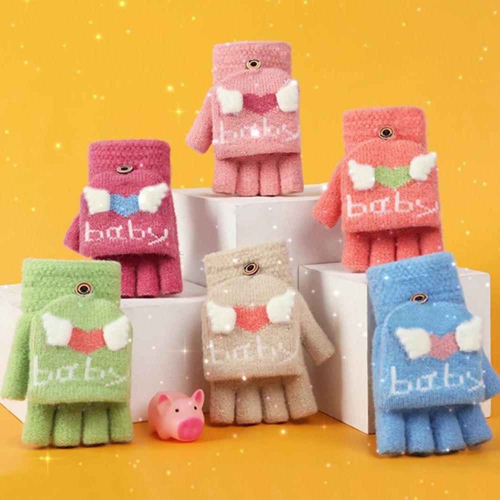 Găng Tay Dệt Kim Hở Ngón Giữ Ấm Mùa Thu Đông Dễ Thương