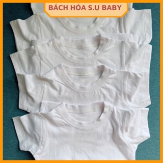 Áo thun tay ngắn cổ tròn màu trắng trơn form rộng thoải mái cho bé trai và bé gái từ 3- 35kg mặc nhà