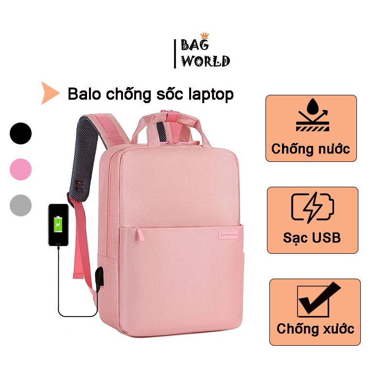 Balo laptop thời trang nam nữ có cổng USB, chống sốc, chống nước tốt size 13/14,15,6inch