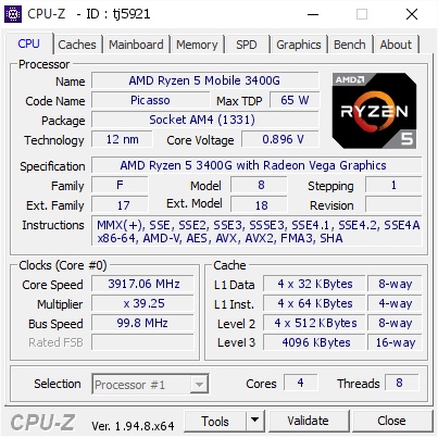 AMD Ryzen 5 3400G /6MB /3.7GHz /4 nhân 8 luồng , hàng tray