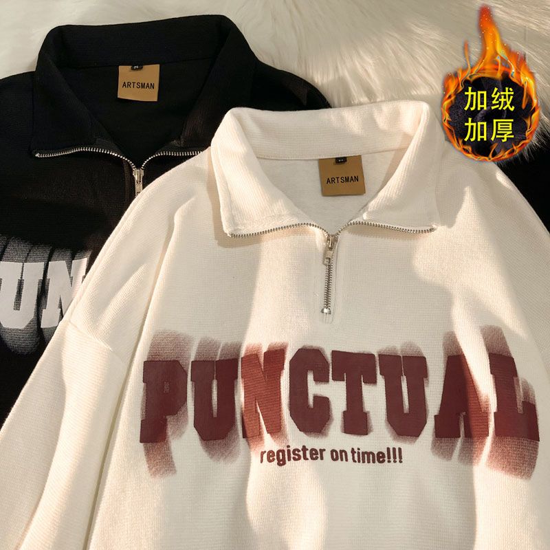 Áo Khoác polo Dài Tay Có Khóa Kéo Một Nửa Thân Thời Trang Mùa Thu Phong Cách Retro Mỹ Dành Cho Nam