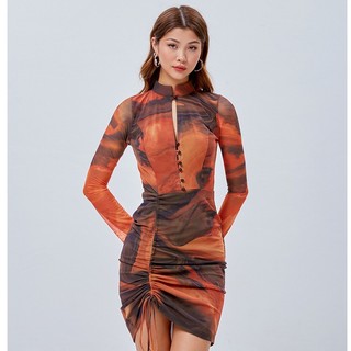 Đầm ôm Shebyshj cổ tàu tay dài màu cam - Siena Dress
