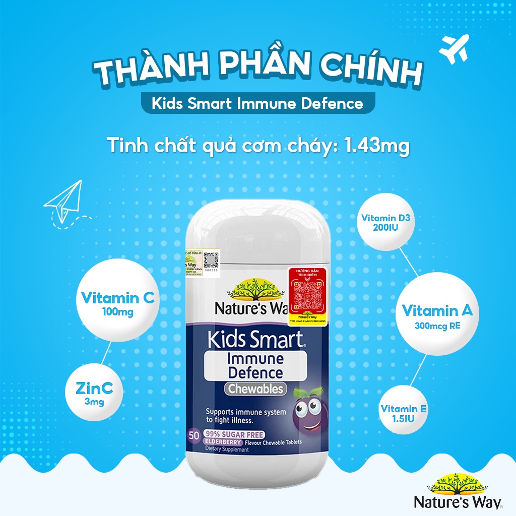 Viên Nhai Cho Bé Nature’s Way Kids Smart Immune Defence Chewables Tăng Cường Miễn Dịch Và Sức Đề Kháng 50 Viên