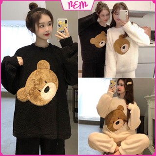 Set ngủ bông - Bộ ngủ bông dài tay hình gấu chất lông mềm mịn thêu gấu cực cute cho các nàng NEM Store102