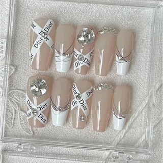 ( Set 6 món ) Móng úp, móng giả, nailbox thiết kế màu thạch đính đá di.o.r