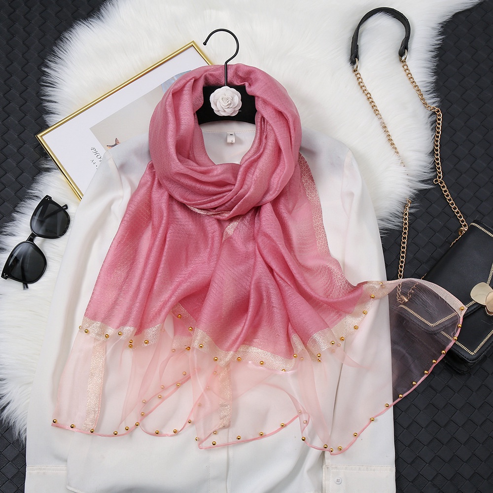 Zl Khăn Choàng Cổ Lụa Mulberry Dài Đính Ngọc Trai Nhân Tạo Cá Tính Thời Trang Mùa Xuân Dành Cho