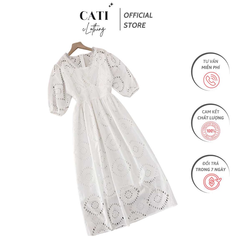 Đầm Midi Thô Ren Màu Trắng A815 Chất Thô Ren Thêu Cao Cấp Form Xoè Sang Chảnh