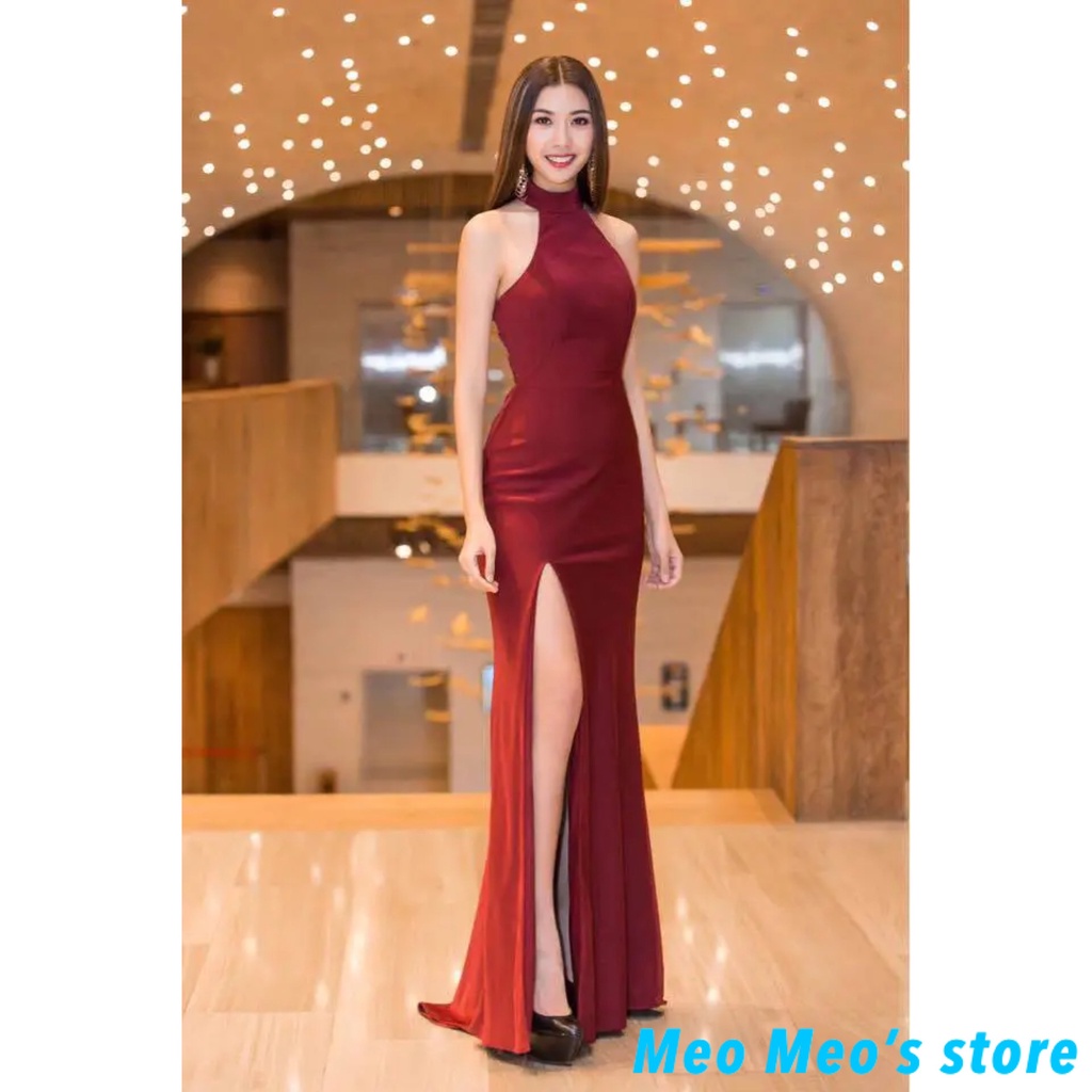 Đầm dạ hội kiểu cổ yếm xẻ tà dự tiệc