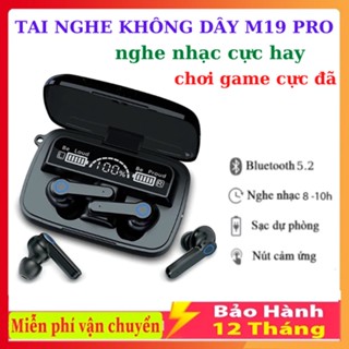  Tai Nghe Bluetooth Không Dây M19 Cảm Ứng Hỗ Trợ Đàm Thoại Nghe Nhạc Màn Hình Led Có Đèn Pin Soi - BH 12 Tháng 