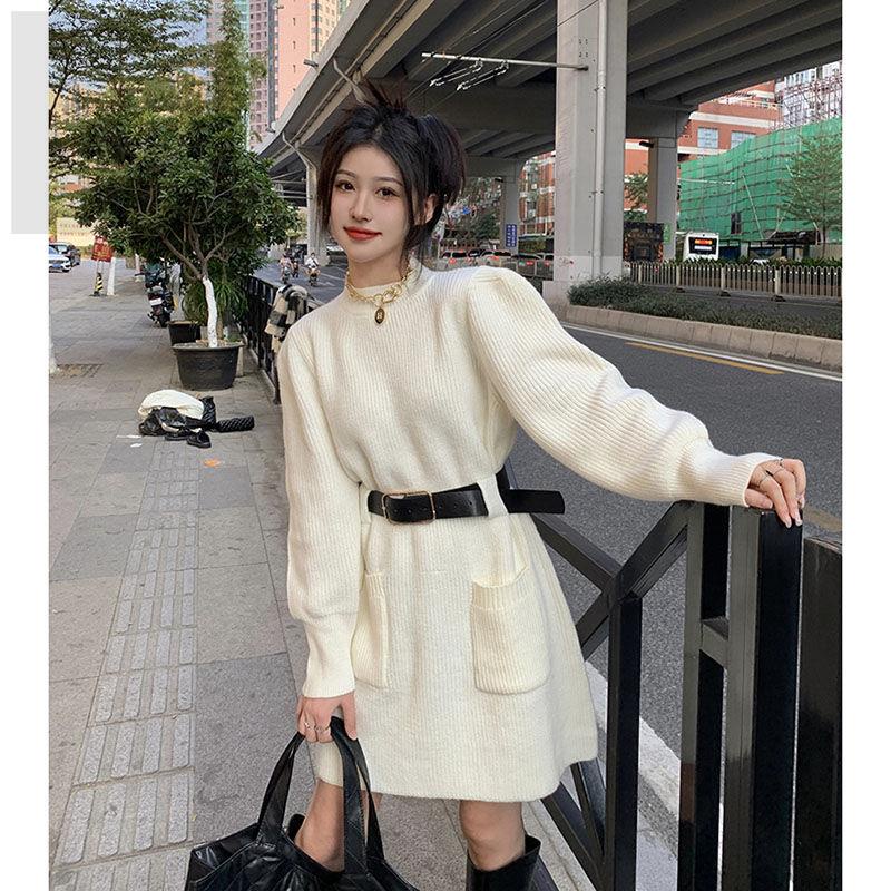 Đầm Sweater Dệt Kim Ôm Eo Kiểu Pháp Thời Trang Mùa Đông Cho Nữ