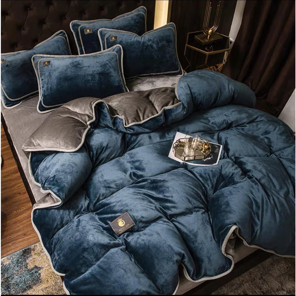 Bộ chăn ga gối nỉ nhung hoàng gia hello sang xịn mịn,sét chăn ga gối cao cấp sang trọng -SNOWBEDDING- ga giường đẹp