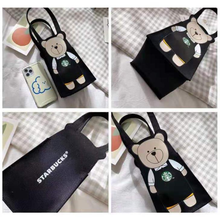 Túi Vải Đựng Ly Nước Starbucks Hình Gấu Dễ Thương Xinh Xắn