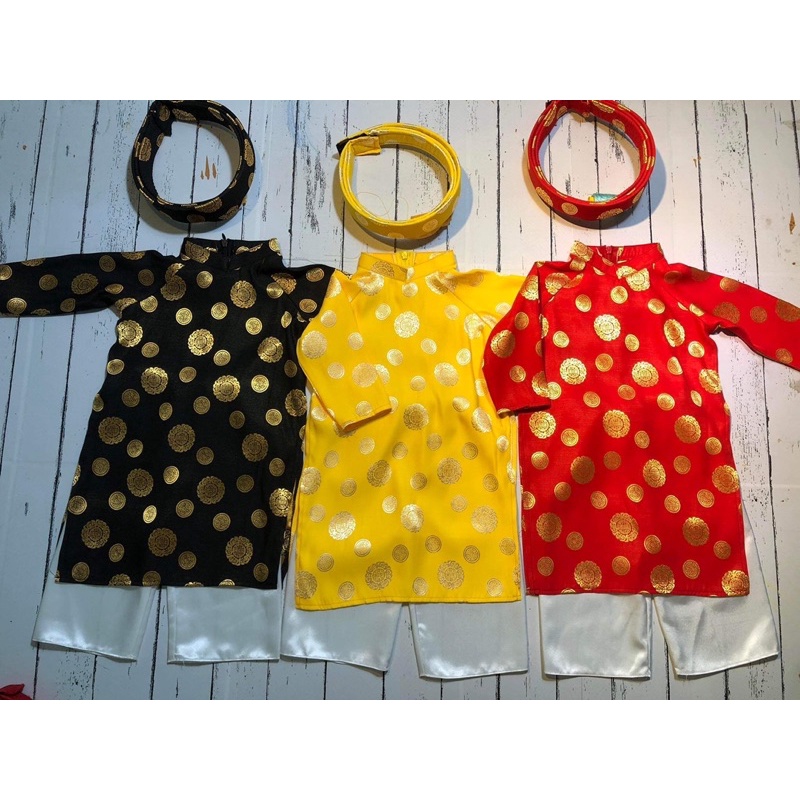 Áo dài cho bé trai vải lụa Thái Tuấn kèm mấn