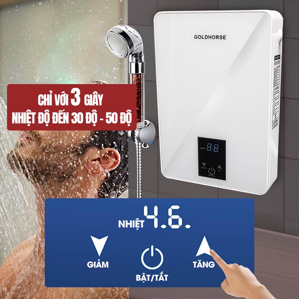 Máy nước nóng trực tiếp Ariston Aures Premium, Bình tắm nóng lạnh an toàn điện đã bao gồm vòi sen - HAPOS