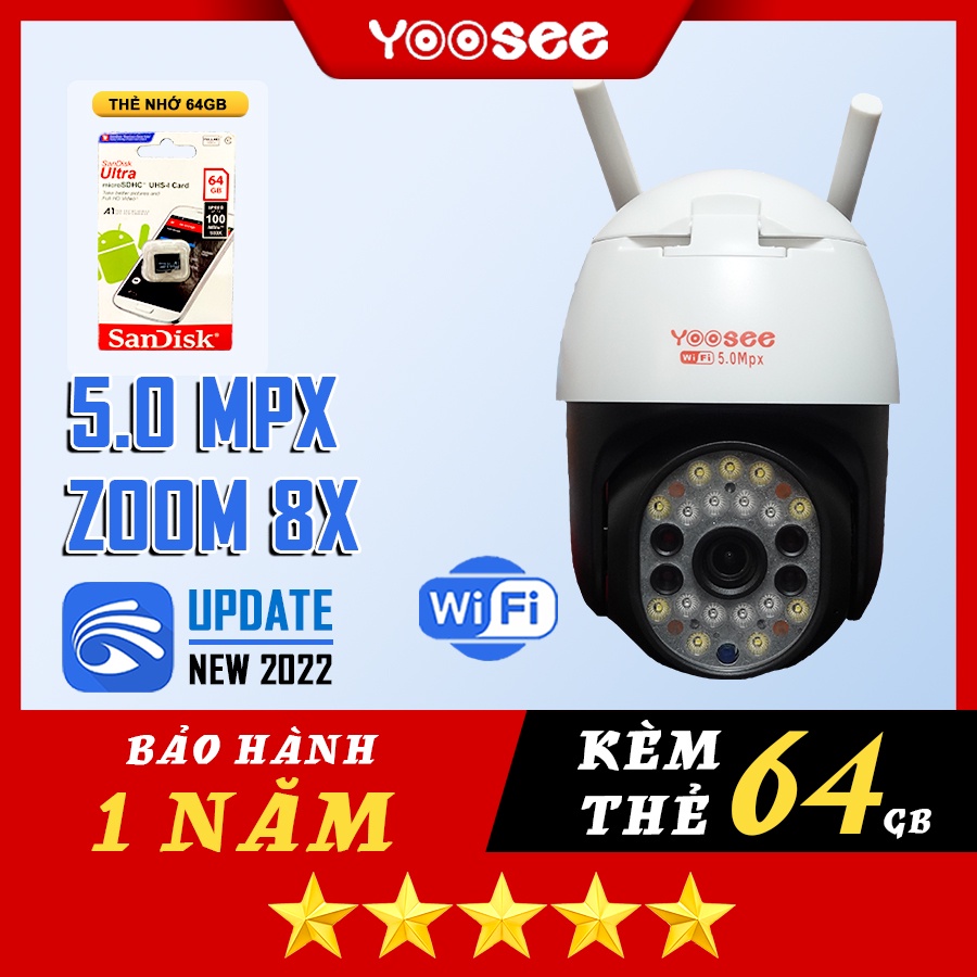 Camera Ngoài Trời Yoosee 5.0mpx Siêu Zoom 8X xoay 360 - Combo kèm thẻ 64Gb(BH 1 Năm)