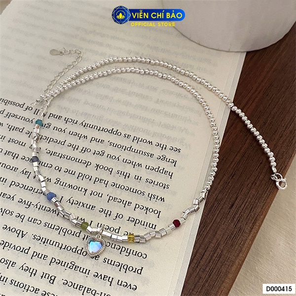 Dây chuyền bạc nữ mặt tim đá mặt trăng sang chảnh chất liệu bạc 925 thời trang phụ kiện trang sức Viễn Chí Bảo D000415