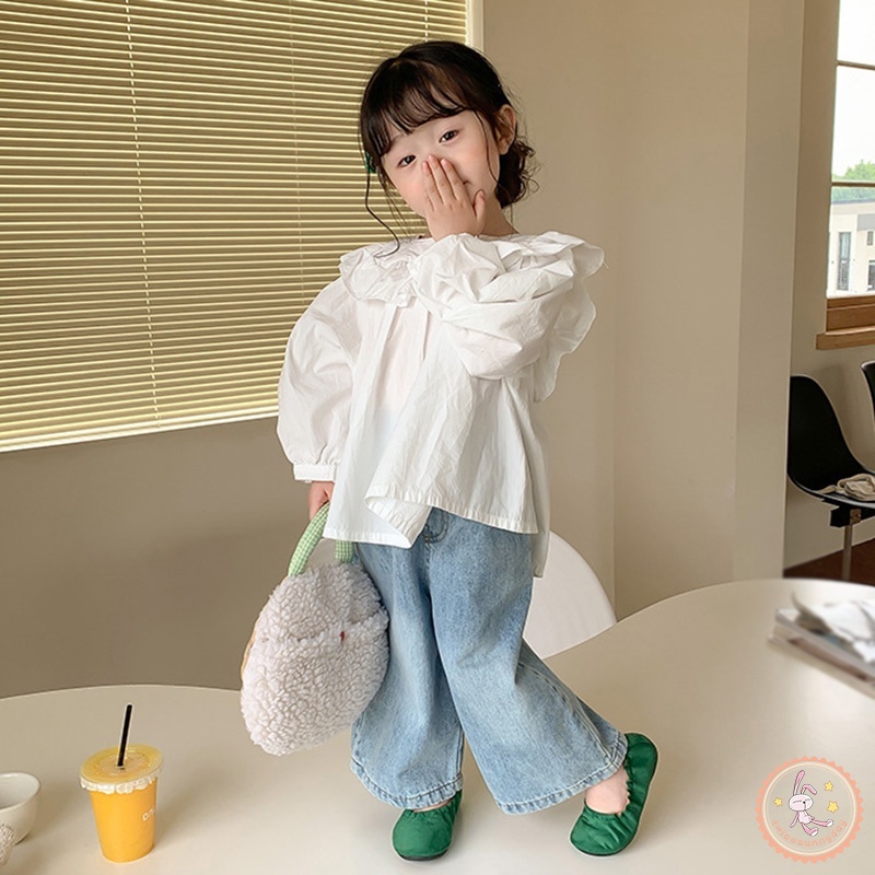 Quần Jean Ống Rộng Lưng Thun Thời Trang Hàn Quốc Cho Trẻ Em Gái