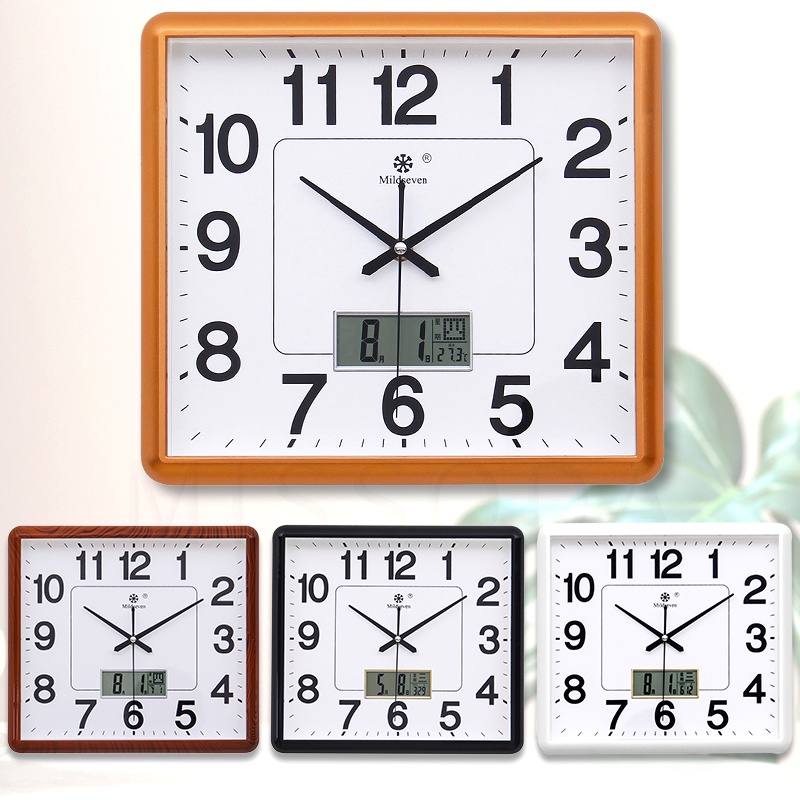 Đồng Hồ Treo Tường Hình Vuông Hiển Thị Nhiệt Độ Và Độ Ẩm Màn Hình LCD Màu Đen Siêu Im Lặng