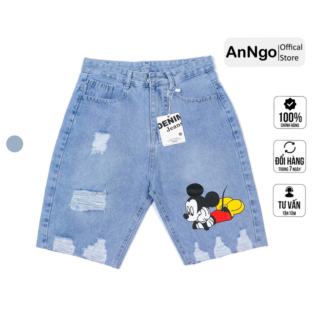 [FREESHIP_50K] Quần jean ngố nữ kiểu rách in hình chuột cá tính AnNgo - AT14