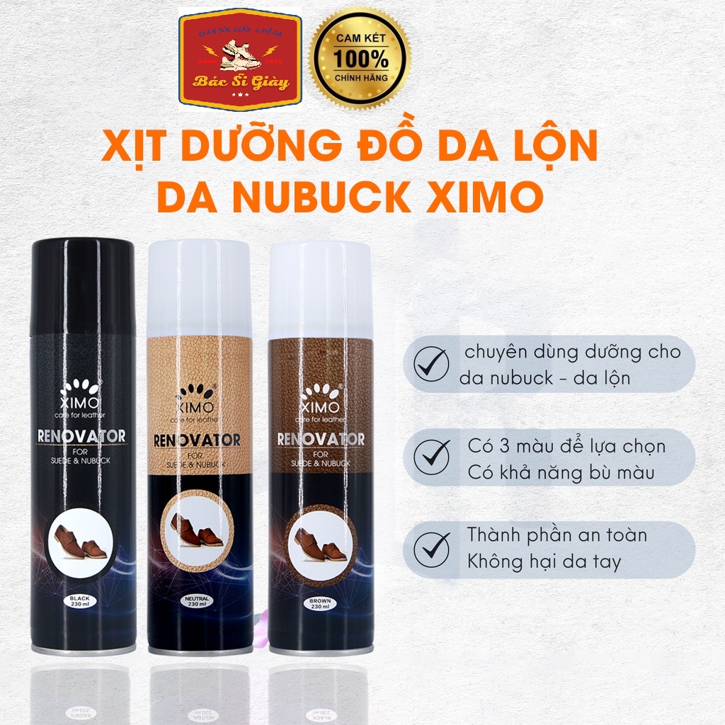 Chai xịt dưỡng phục hồi màu nubuck và da lộn Renovator Ximo cao cấp cho giày, áo khoác, túi xách, ví, áo