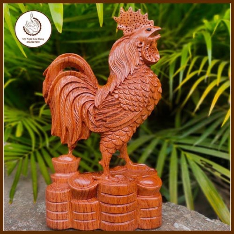 Tượng con gà gỗ hương cao 30 cm