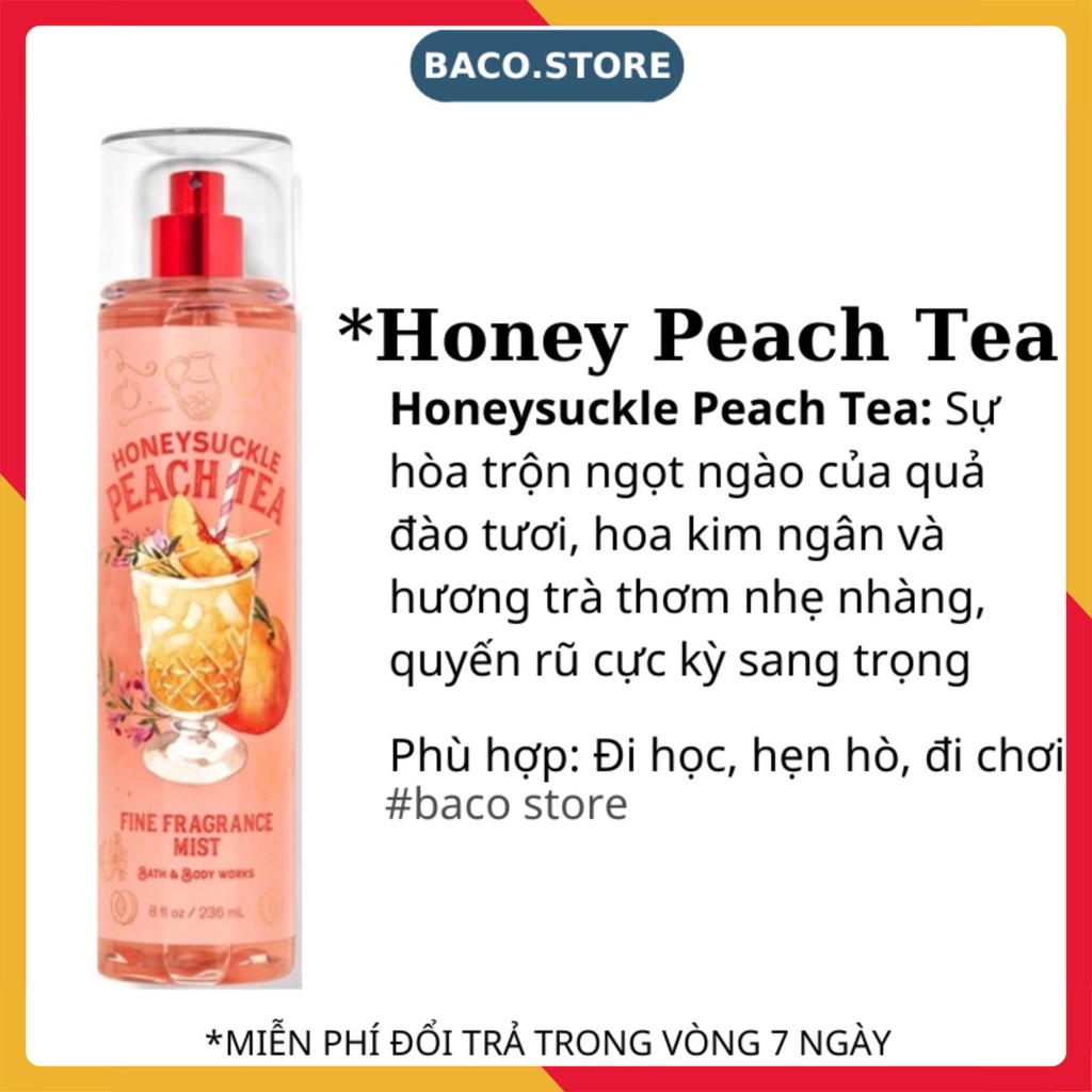 Body mist Xịt thơm Honeysuckle Peach Tea 236ml Hương trà đào cá tính, sang trọng