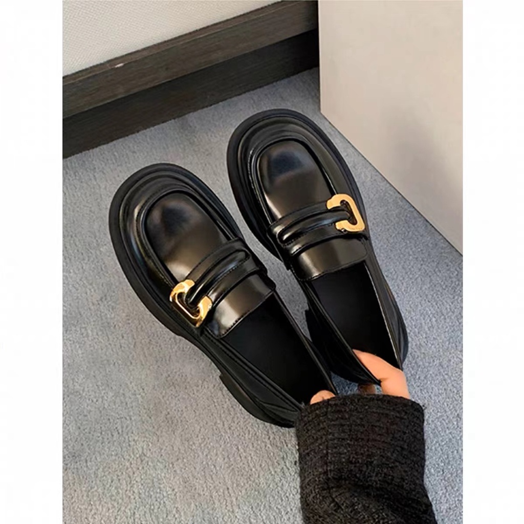 Giày Lười Da Đế Dày Màu Đen Thời Trang Mùa Hè 2022 Cho Nữ