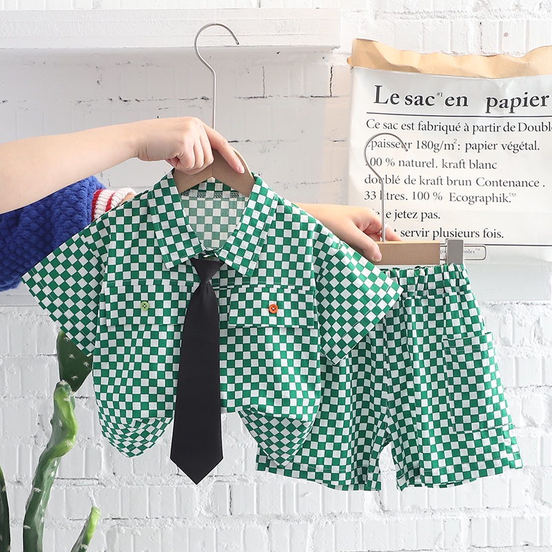 Set Đồ Mùa Hè 2 Món Gồm Áo Sơ Mi Caro + Quần Ngắn Thời Trang Cho Bé Sơ Sinh