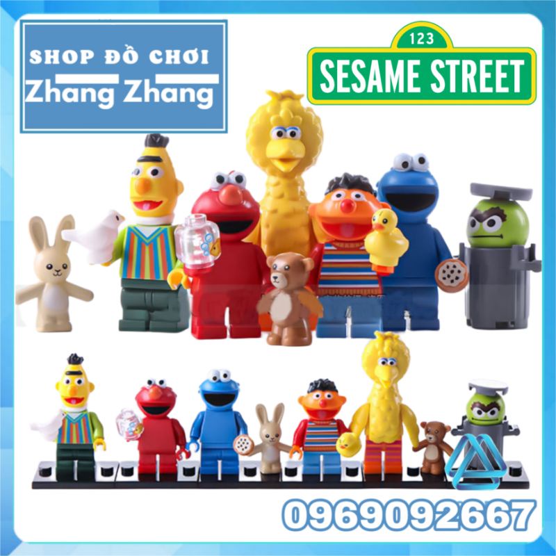 Đồ chơi Xếp hình Sesame Street gồm Elmo - Ernie - Cookie Monster - Big Bird - Bert - Oscar the Grouch Minifigures LG1003