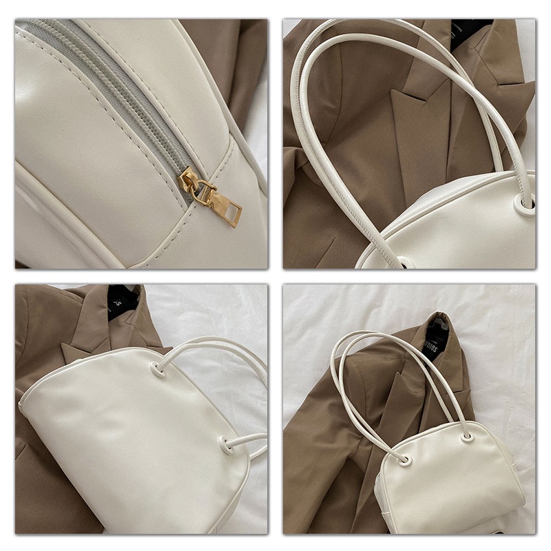 Mischa Túi Xách Đeo Vai Bằng Da PU Màu Trơn Phong Cách retro Hàn Quốc