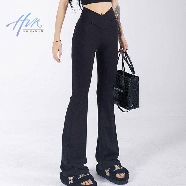 Quần Dài Thể Thao Lưng Cao Vải Lông Cừu Đen Thời Trang Mùa Thu Cho Nữ