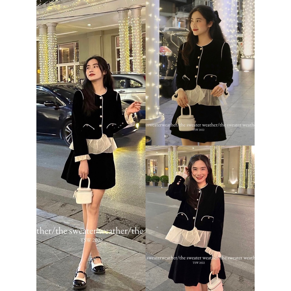 Set NHUNG 2 món tiểu thư tay phối voan kèm chân váy Hàn Quốc