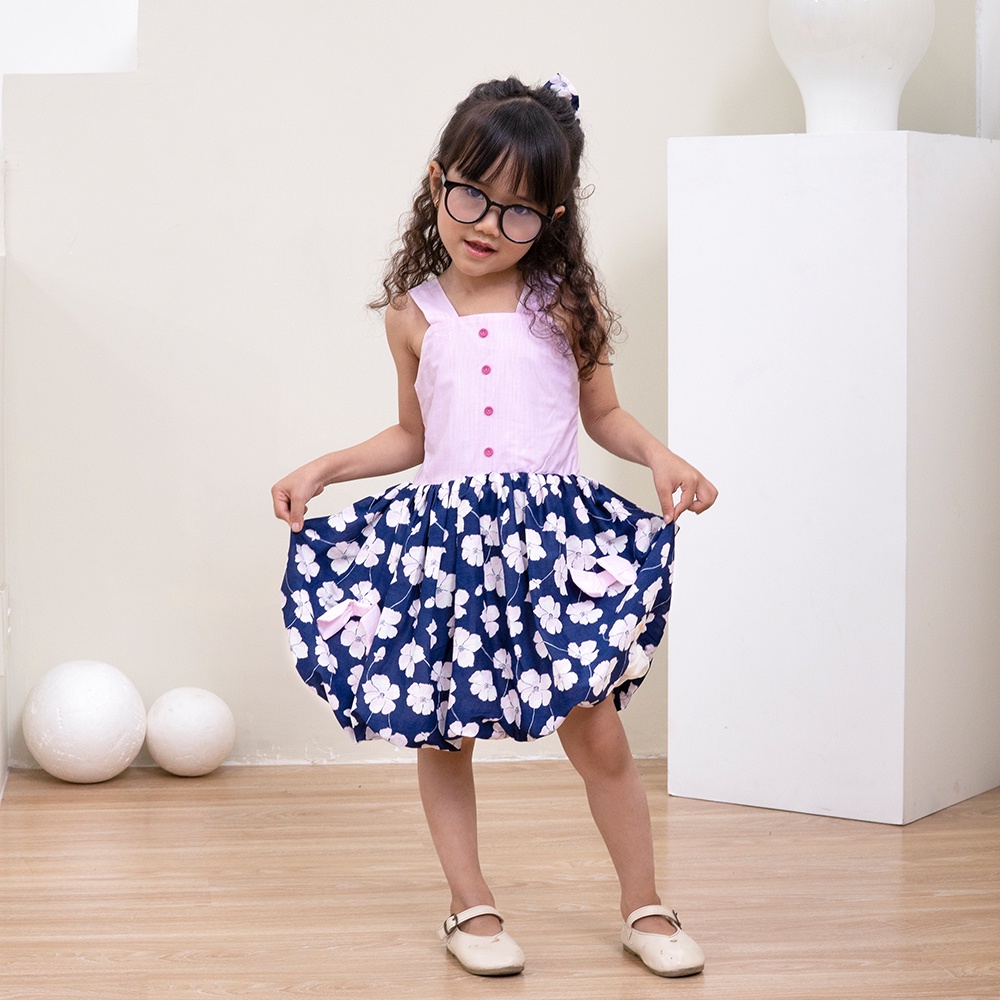 V057_Váy Cotton Xinh House 2 Dây Kiểu Dáng Phồng Bí Ngô