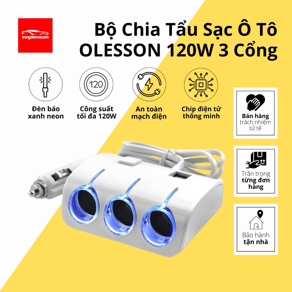 Bộ Chia Tẩu Sạc Ô Tô 3 Cổng Olesson Tẩu Chia Sạc 2 Cổng Usb Sạc Điện Thoại Ô Tô Trangdiemxe 3 By-281 | BigBuy360 - bigbuy360.vn