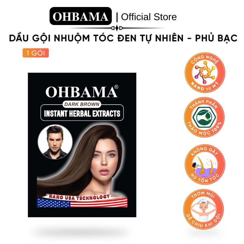 Dầu Gội Phủ Bạc OHBAMA 25ml- Gội Là Đen Thảo Dược có Nhân Sâm Giúp Đen Tóc Bóng Mượt Giảm Rụng Tóc