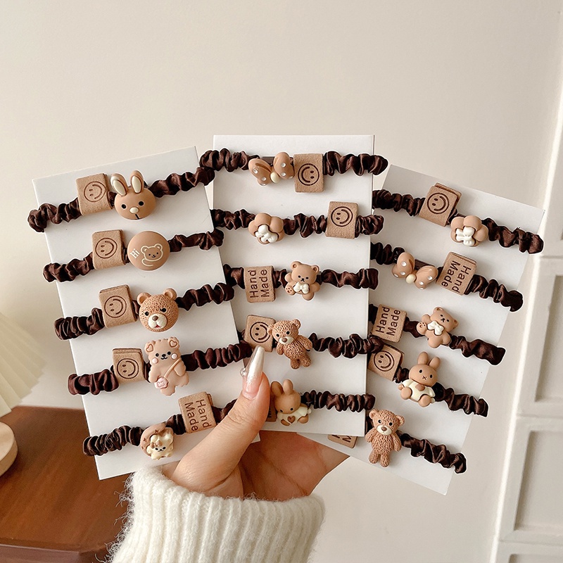 Dây Buộc Tóc Cao Su Co Giãn Bọc Vải Lông Hình Gấu Dễ Thương