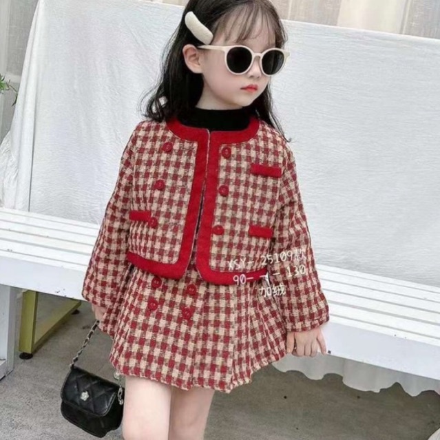 Set váy dạ đỏ cao cấp Quảng Châu Cho Bé gái