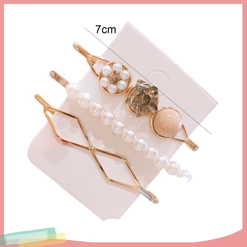 Set 3 KẹP TóC PhốI HạT NgọC Trai Kim Cương Giả ThờI Trang Cho Nữ