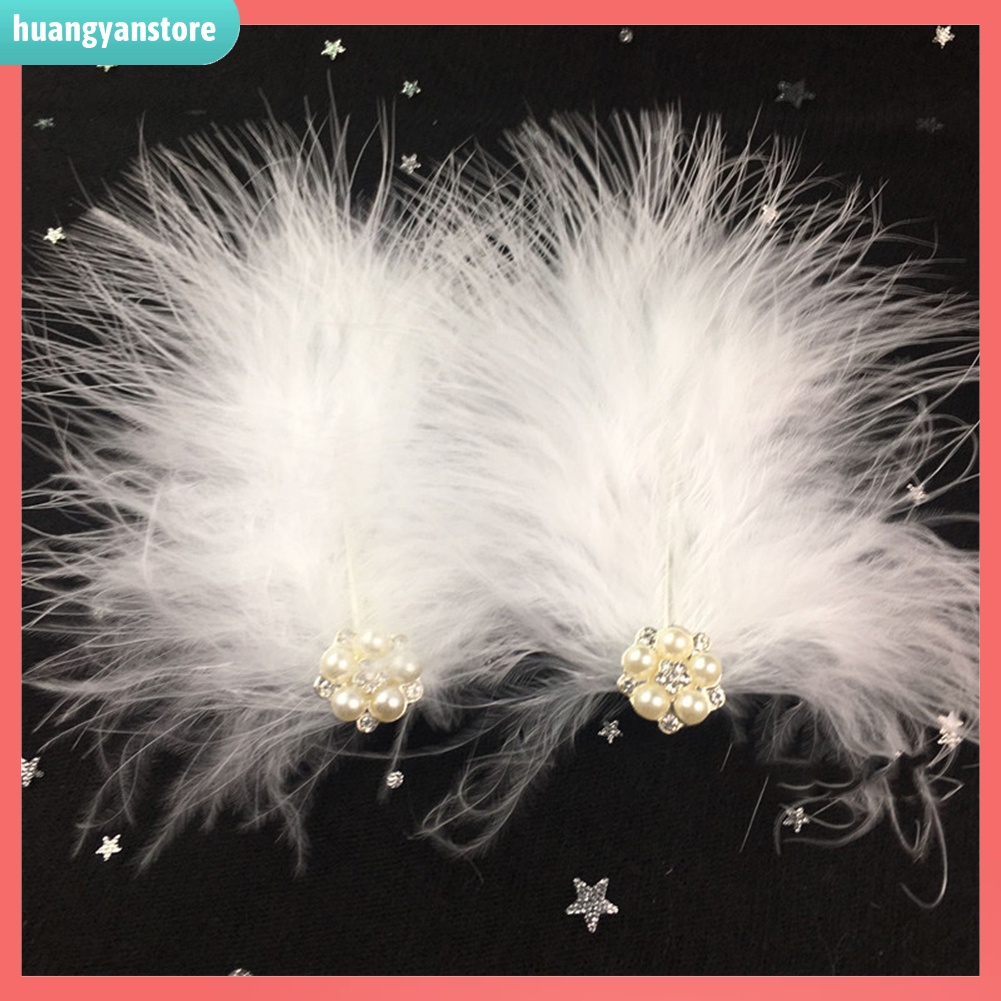 HY/ 2 kẹp tóc lông vũ đính đá và ngọc trai giả