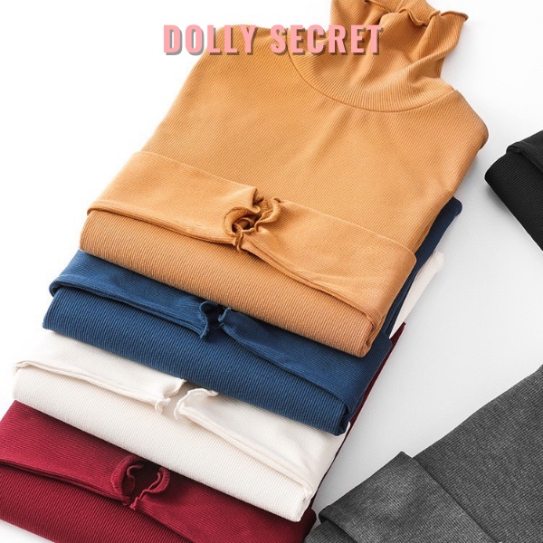 Áo giữ nhiệt cao cổ nhiều màu viền bèo nhún len tăm dễ thương DOLLY SECRET B05