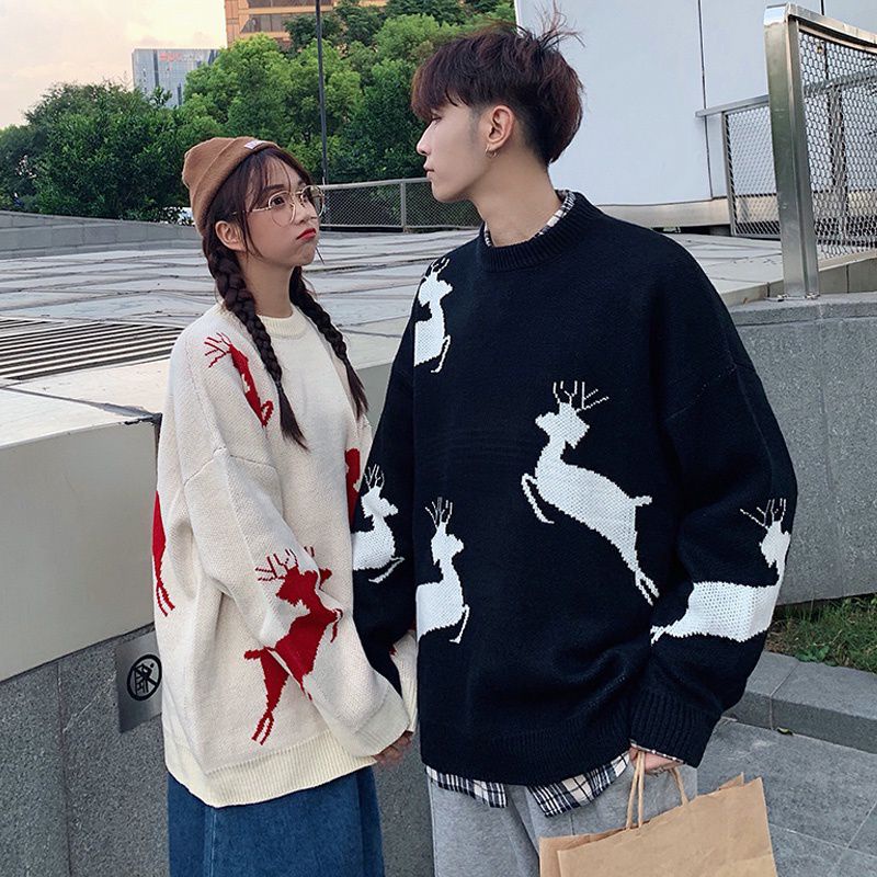 Áo Sweater Tuần Lộc , Áo Noel Form Rộng, Áo Đôi Xinh Xắn, Chất Nỉ Cotton Chính Phẩm Dày Dặn