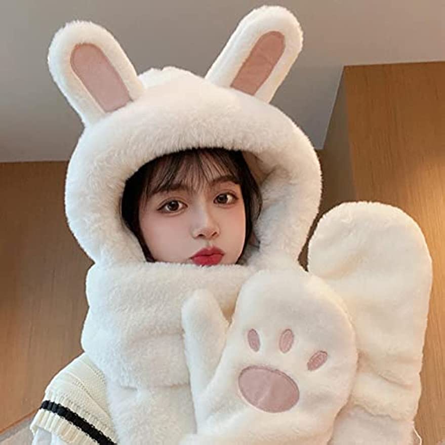 Mũ Lông Tai Thỏ Kèm Khăn Choàng Cổ Và Găng Tay Dày Dặn Giữ Ấm Mùa Đông Phong Cách Hàn Quốc Mới Dành Cho Bạn Nữ YKD