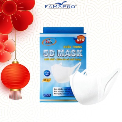 [HỘP10 CÁI 5D Mask dây vải ]Khẩu trang y tế  3 lớp Famapro