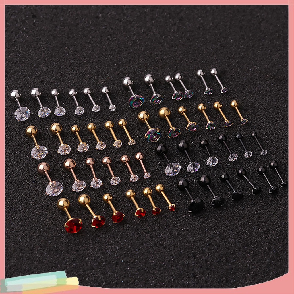 Khuyên tai đinh tán đính đá zircon khối nhân tạo sáng bóng cỡ nhỏ màu sắc tùy chọn dành cho bạn nữ