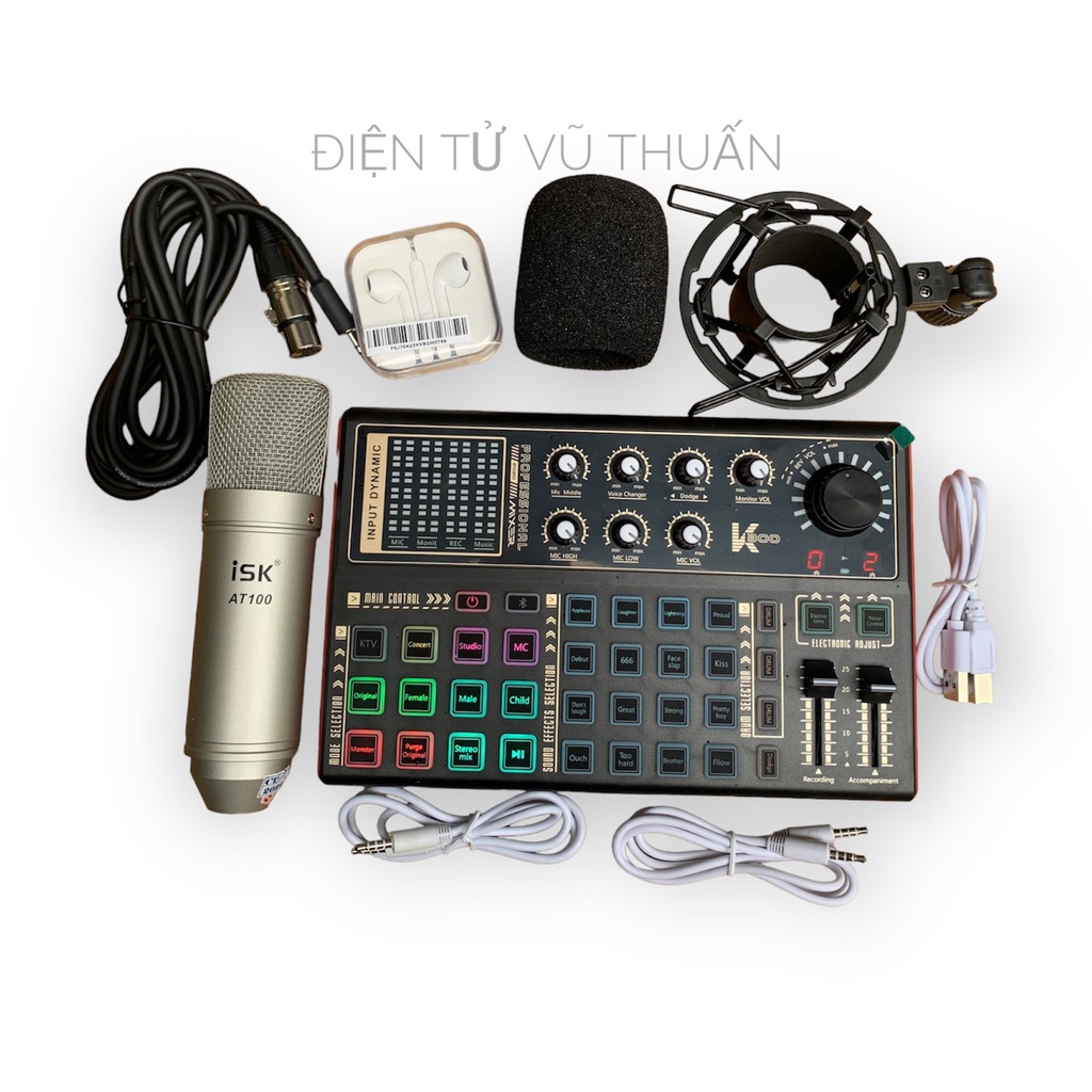 Combo Bộ Hát Thu Âm Livestream Sound card K300 Micro ISK AT100 và tai nghe