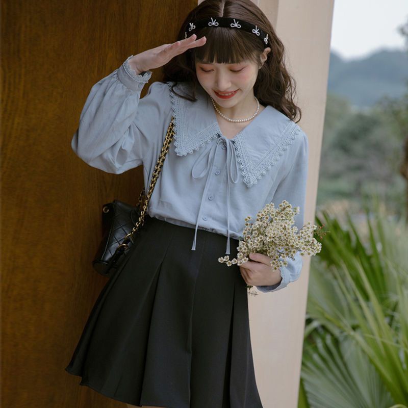 Áo Sơ Mi Dài Tay Thắt Nơ Phong Cách Pháp Cổ Búp Bê Nhỏ Phong Cách Mới Dành Cho Nữ Tuổi Trung Niên